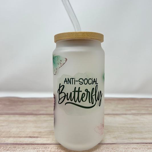 Anti Social Butterfly Glass Can